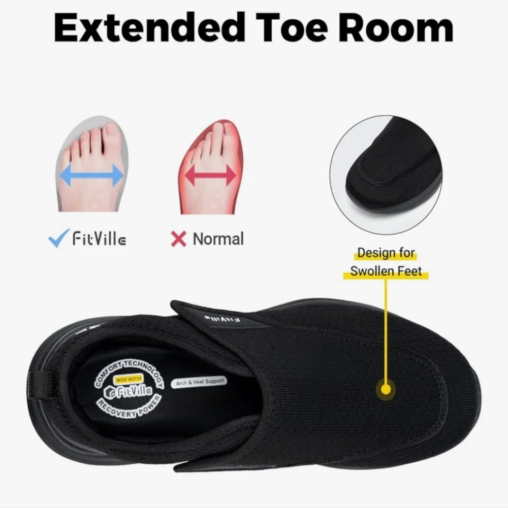 FitVille EasyTop Wings V2  Extra Wide Diabetic and Sport Recovery Shoes 10.5